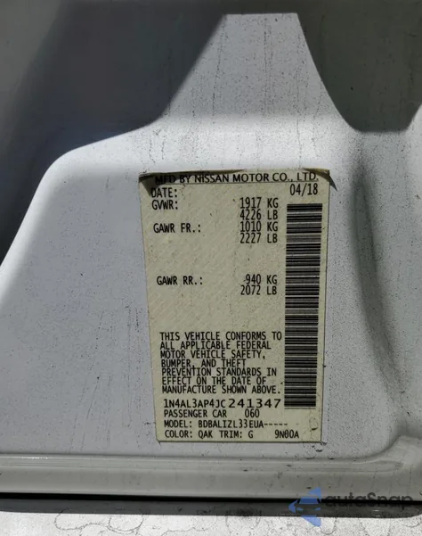 2018 Nissan Altima 2.5 z USA, uszkodzony, nr VIN 1N4AL3AP4JC241347